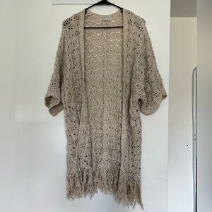 American Eagle Outfitters Boho Crochet Open-Front Kimono Cardigan with Fringe